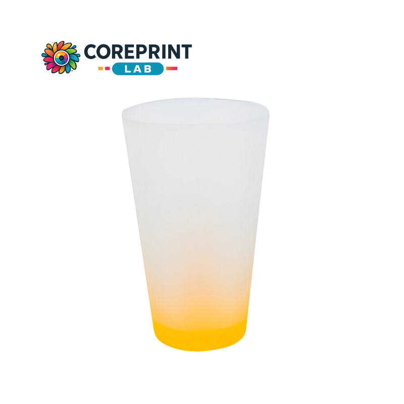 Vaso de Vidrio Cervecero Satinado con Fondo Amarillo 17 oz – Ideal para Sublimación