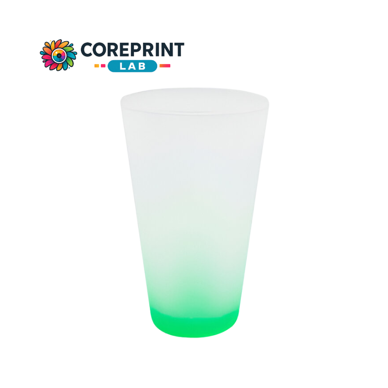 Vaso de Vidrio Cervecero Satinado con Fondo Verde 17 oz – Ideal para Sublimación
