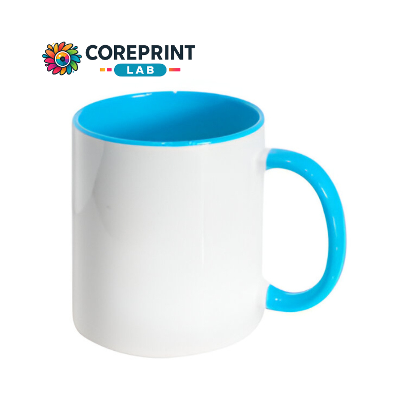 Taza Blanca Interior y Mango Azul Cielo 11oz para Sublimación