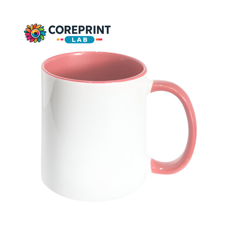 Taza Blanca Interior y Mango Rosa 11oz para Sublimación