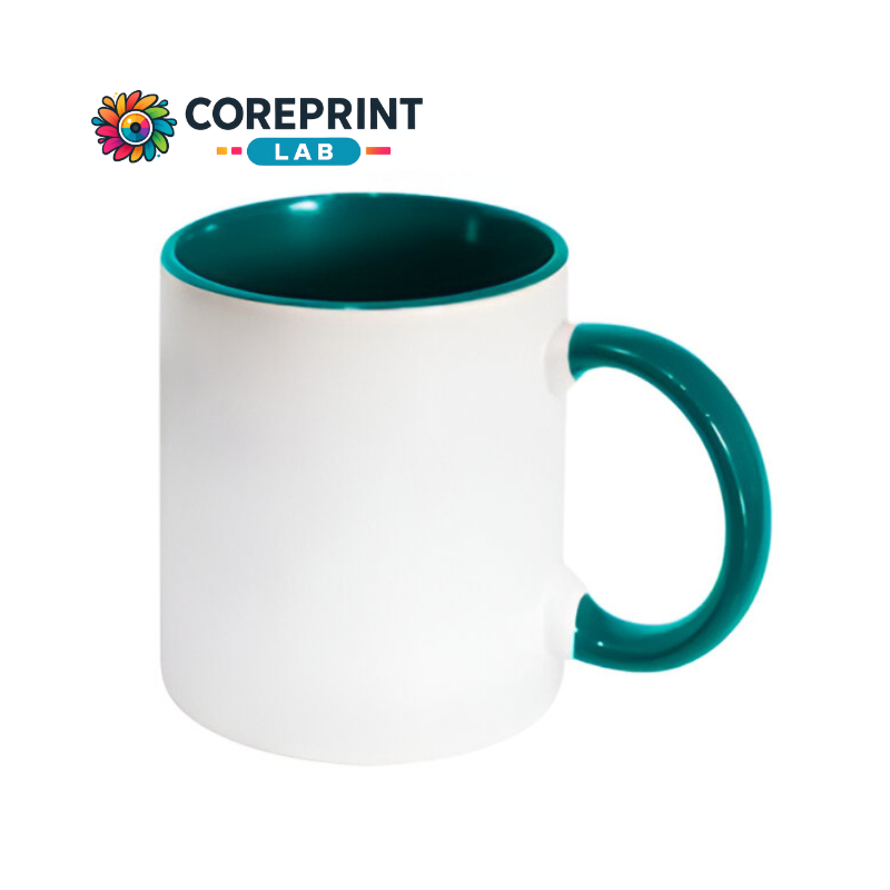 Taza Blanca Interior y Mango Verde 11oz para Sublimación