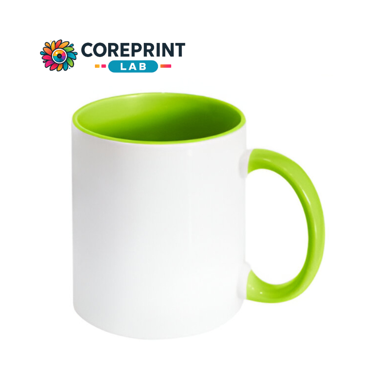 Taza Blanca Interior y Mango Verde Limón 11oz para Sublimación