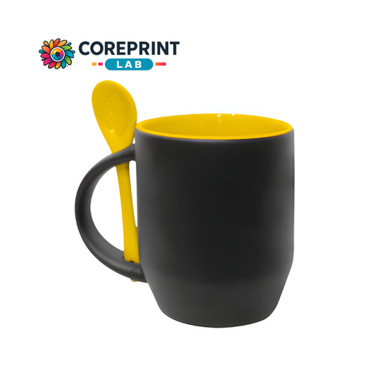 Taza Mágica con Cuchara Mate Amarilla 11oz para Sublimación