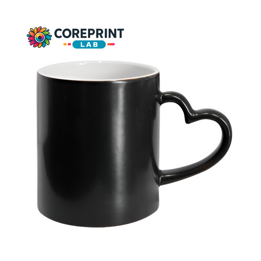 Taza Mágica Mango Corazón Brillante Negra 11oz para Sublimación