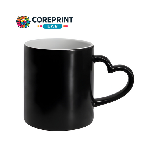 Taza Mágica Mango Corazón Mate Negra 11oz para Sublimación