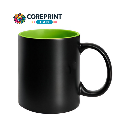 Taza Mágica Mate Negra Interior Verde Limón 11oz para Sublimación – Insumo