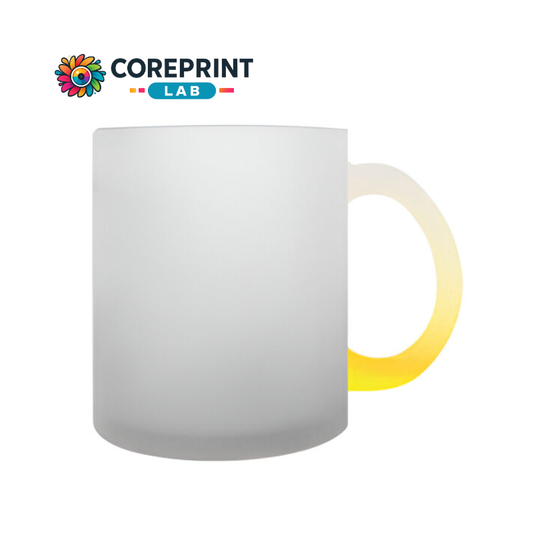 Taza de Vidrio Satinado con Mango Amarillo 12oz para Sublimación