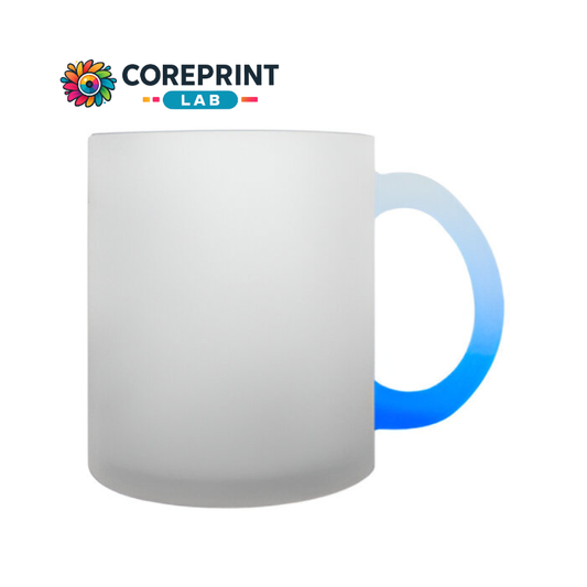 Taza de Vidrio Satinado con Mango Azul 12oz para Sublimación