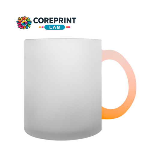 Taza de Vidrio Satinado con Mango Naranja 12oz para Sublimación