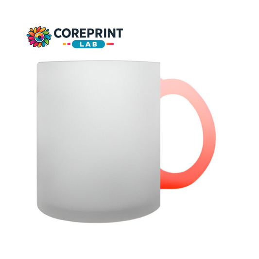 Taza de Vidrio Satinado con Mango Rojo 12oz para Sublimación