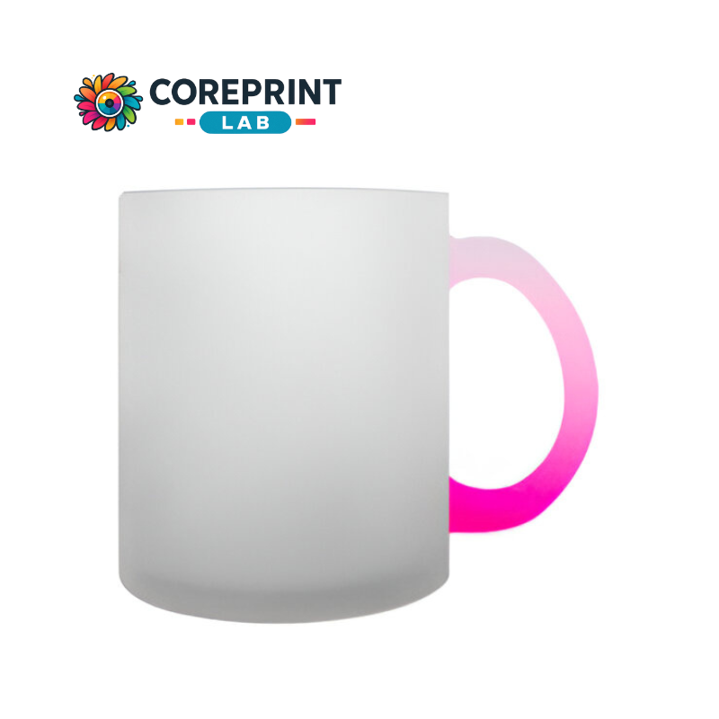 Taza de Vidrio Satinado con Mango Rosa 12oz para Sublimación