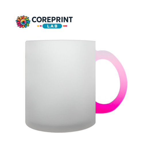 Taza de Vidrio Satinado con Mango Rosa 12oz para Sublimación