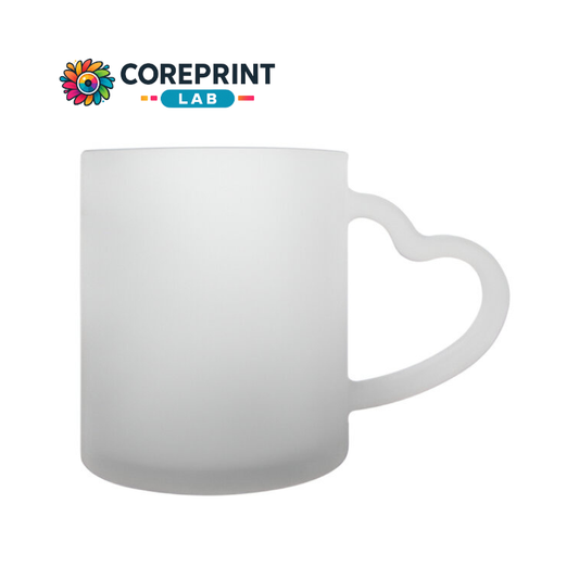 Taza de Vidrio Satinado con Mango en Forma de Corazón Natural 11oz para Sublimación
