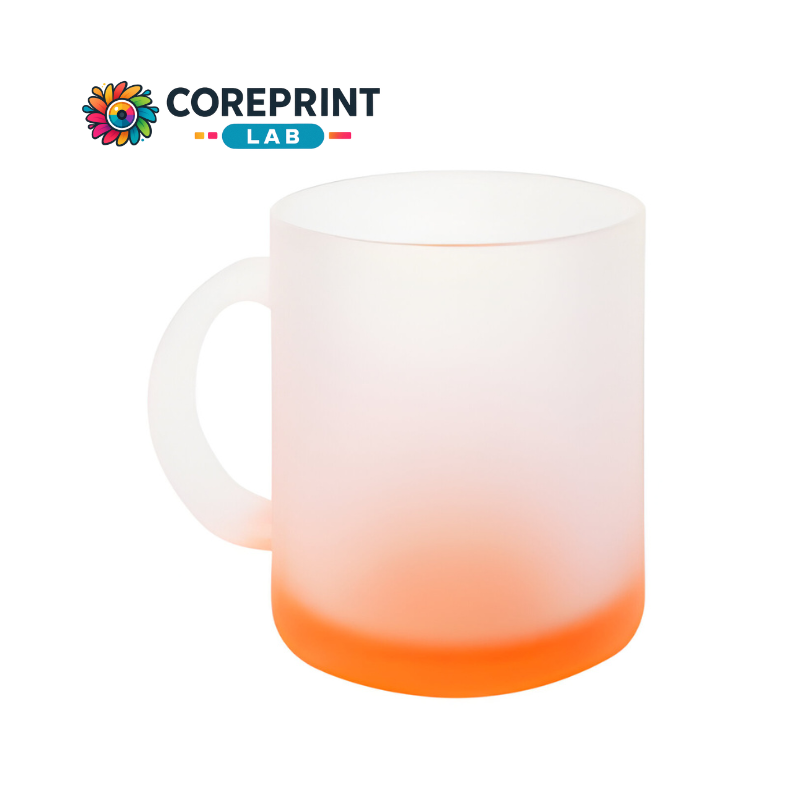 Taza de Vidrio Satinado Naranja 11oz para Sublimación – Insumo