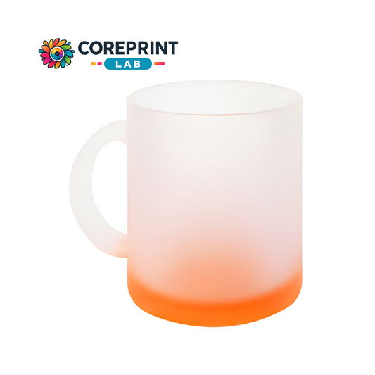 Taza de Vidrio Satinado Naranja 11oz para Sublimación – Insumo
