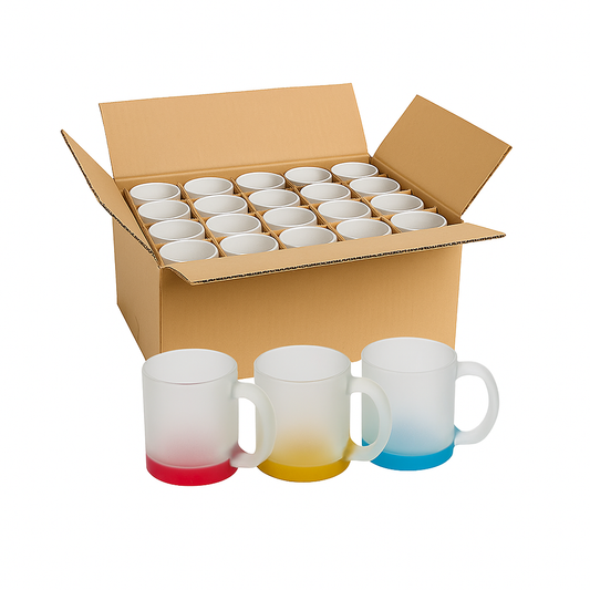 Taza Vidrio Mate con Fondo de Color 11oz – Caja de 36 Piezas