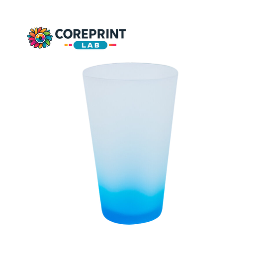 Vaso de Vidrio Cervecero Satinado con Fondo Azul 17 oz – Ideal para Sublimación
