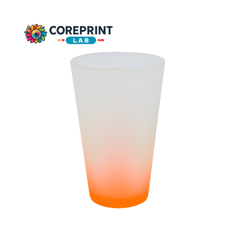 Vaso de Vidrio Cervecero Satinado con Fondo Naranja 17 oz – Ideal para Sublimación