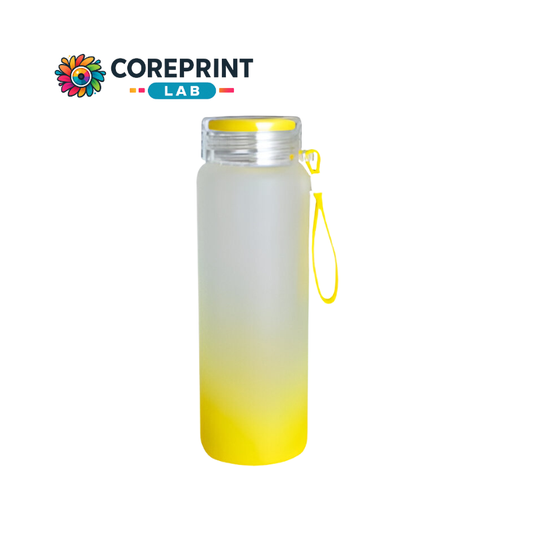 Botella de Vidrio Satinado con Fondo Amarillo 16 oz – Ideal para Sublimación y Personalización