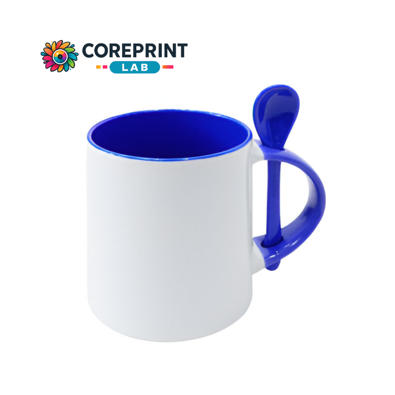 Taza Base Redonda con Cuchara Azul Cobalto 11oz para Sublimación