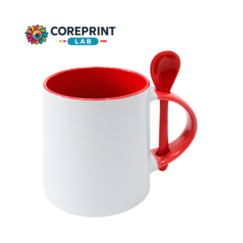 Taza Base Redonda con Cuchara Roja 11oz para Sublimación