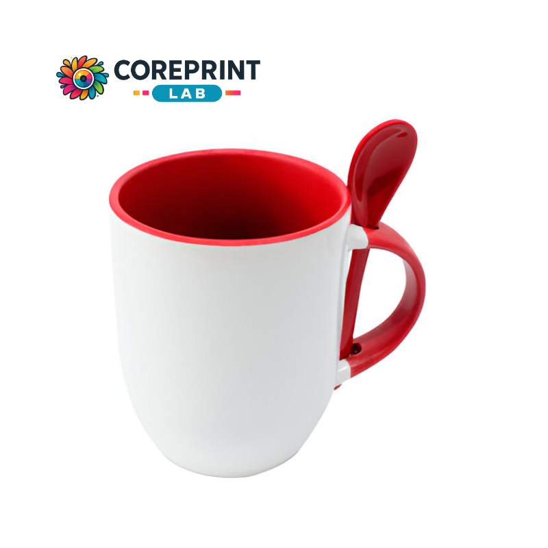Taza Blanca con Cuchara Roja 11oz para Sublimación