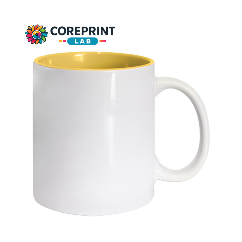 Taza Blanca Interior Amarilla 11oz para Sublimación