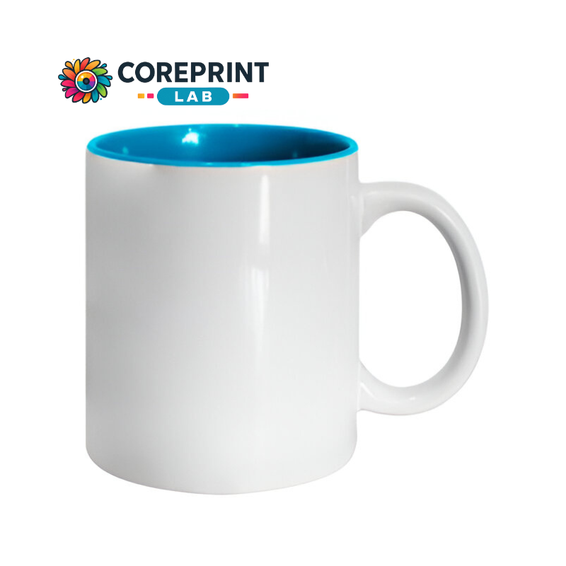 Taza Blanca Interior Azul Cielo 11oz para Sublimación