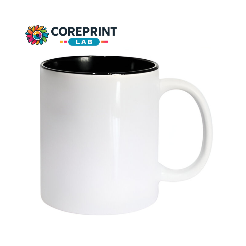 Taza Blanca Interior Negro 11oz para Sublimación