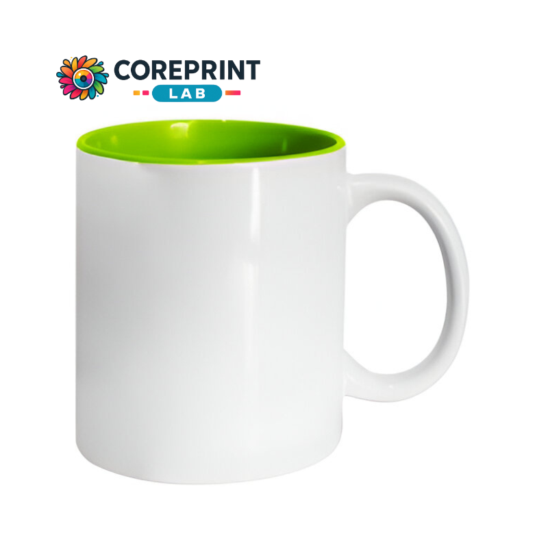 Taza Blanca Interior Verde Limón 11oz para Sublimación