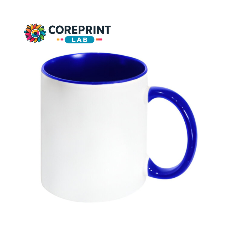 Taza Blanca Interior y Mango Azul Cobalto 11oz para Sublimación