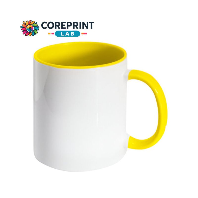 Taza Blanca Interior y Mango Amarillo 11oz para Sublimación