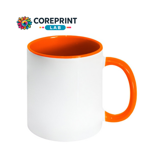 Taza Blanca Interior y Mango Naranja 11oz para Sublimación