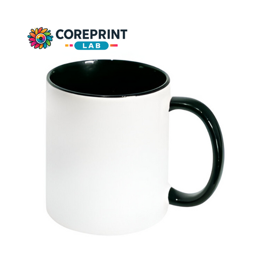 Taza Blanca Interior y Mango Negro 11oz para Sublimación