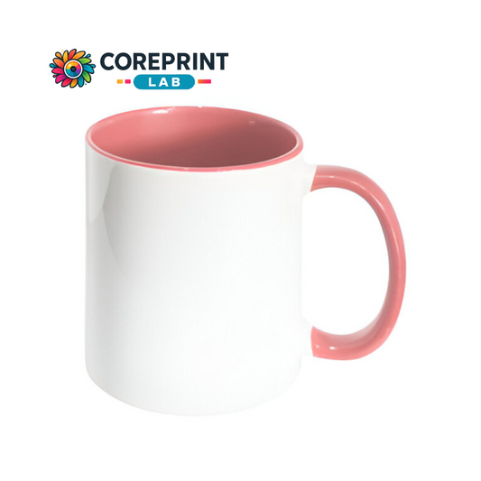 Taza Blanca Interior y Mango Rosa 11oz para Sublimación