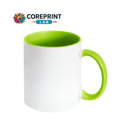 Taza Blanca Interior y Mango Verde Limón 11oz para Sublimación