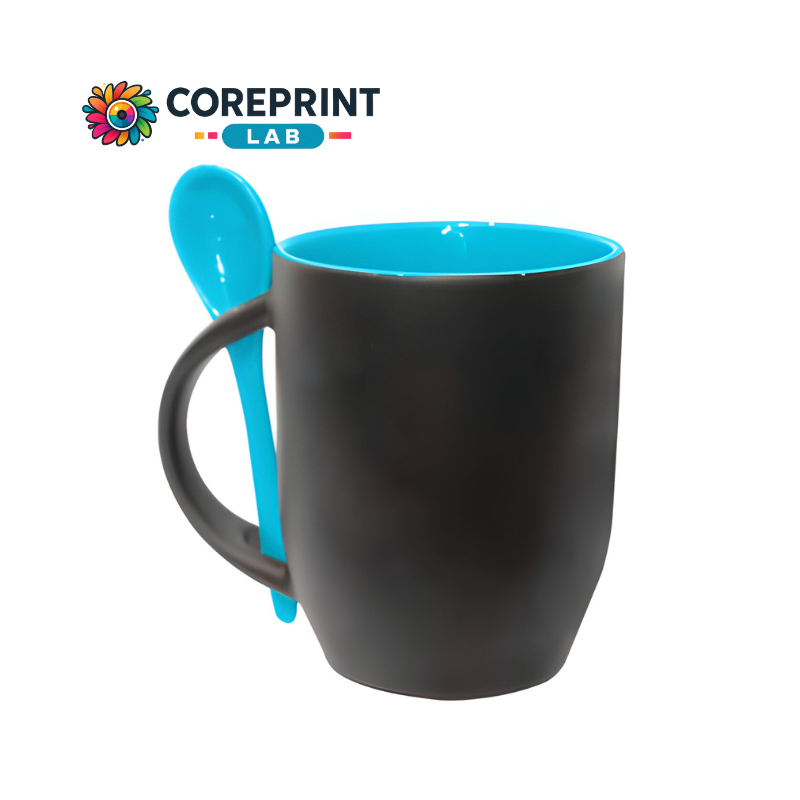 Taza Mágica con Cuchara Mate Azul Cielo 11oz para Sublimación