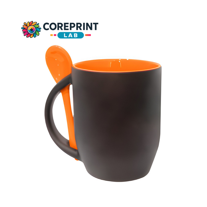 Taza Mágica con Cuchara Mate Naranja 11oz para Sublimación