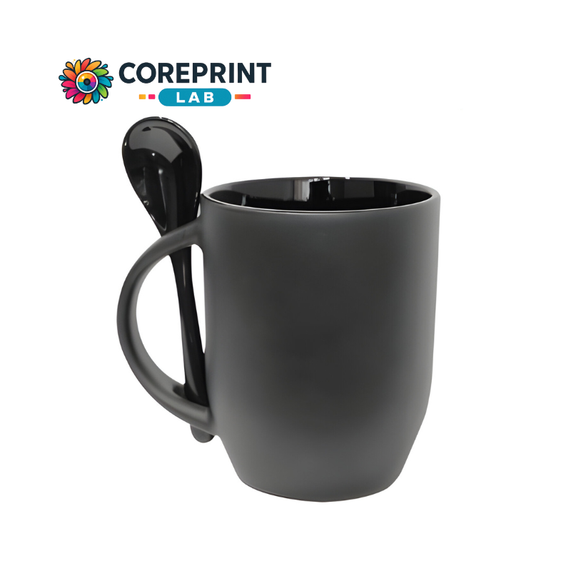 Taza Mágica con Cuchara Mate Negra 11oz para Sublimación