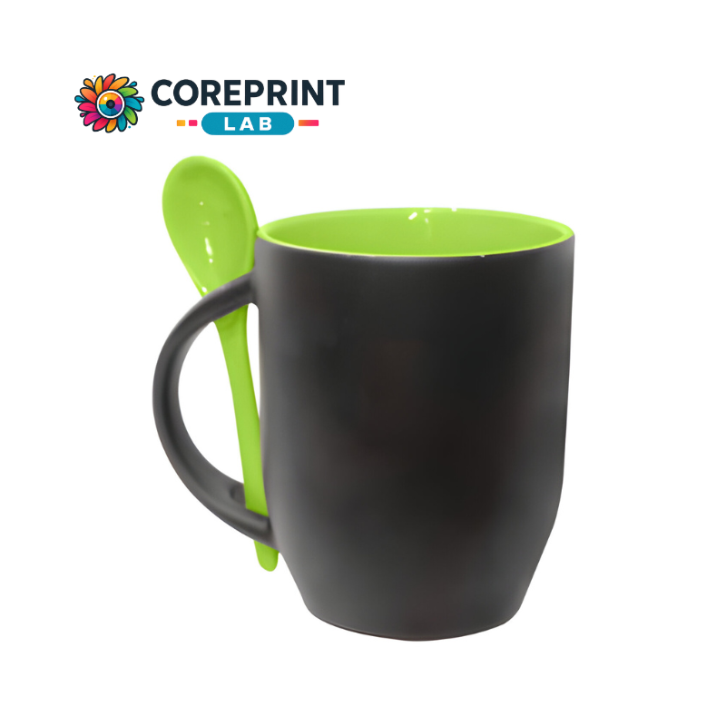 Taza Mágica con Cuchara Mate Verde Limón 11oz para Sublimación