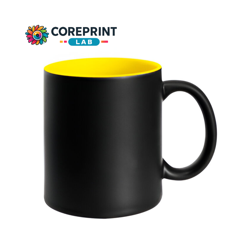Taza Mágica Mate Negra Interior Amarillo 11oz para Sublimación