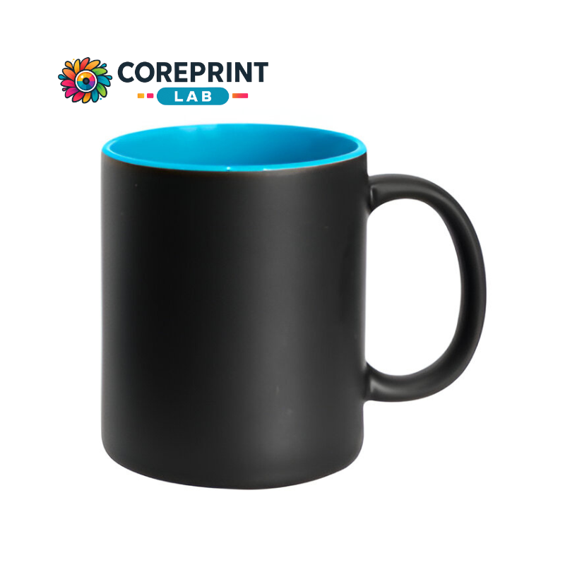 Taza Mágica Mate Negra Interior Azul Cielo 11oz para Sublimación