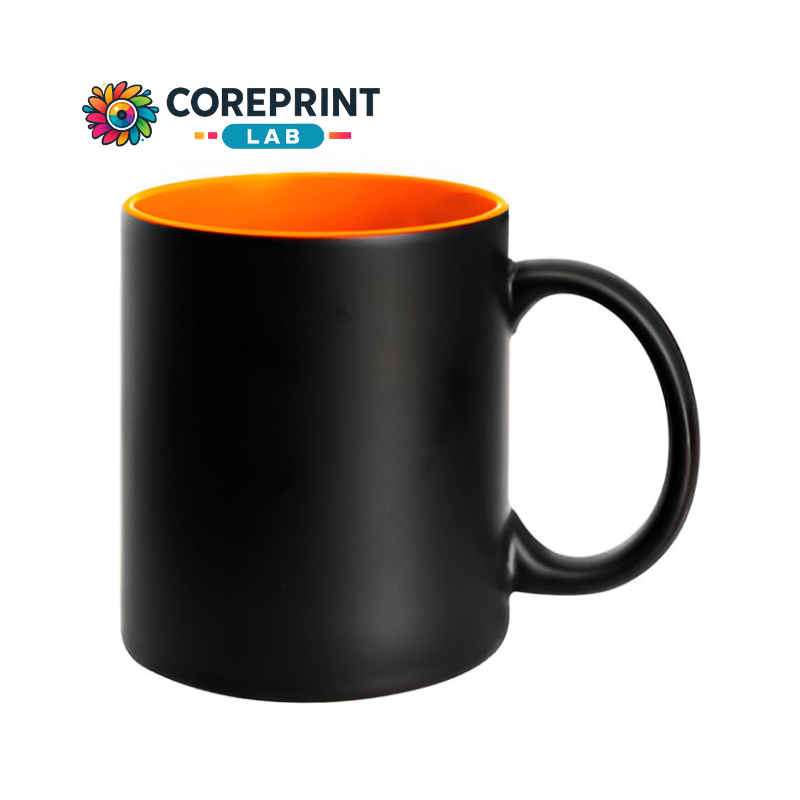 Taza Mágica Mate Negra Interior Naranja 11oz para Sublimación
