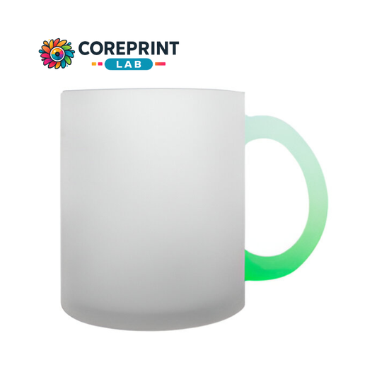 Taza de Vidrio Satinado con Mango Verde 12oz para Sublimación