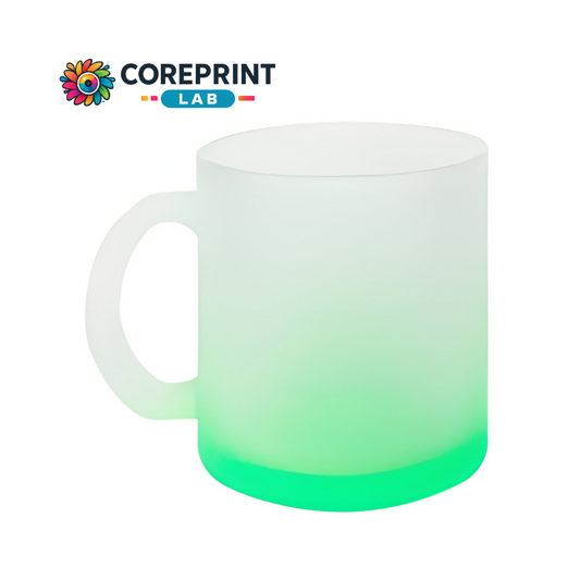 Taza de Vidrio Satinado Verde 11oz para Sublimación – Insumo