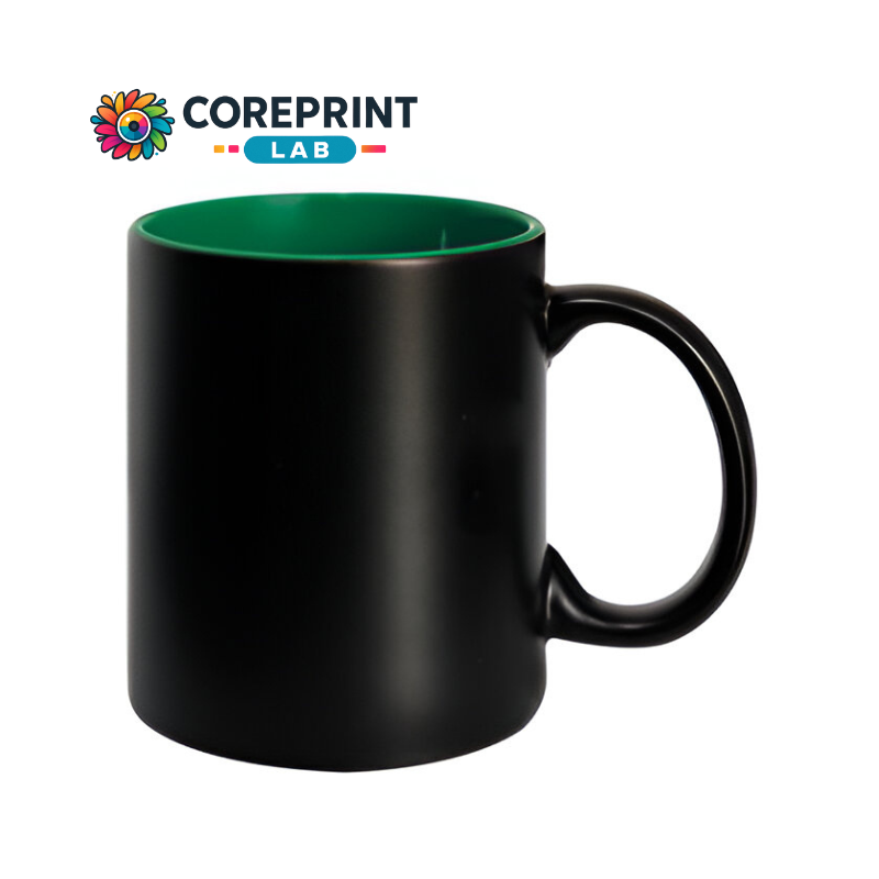 Taza Mágica Mate Negra Interior Verde 11oz para Sublimación